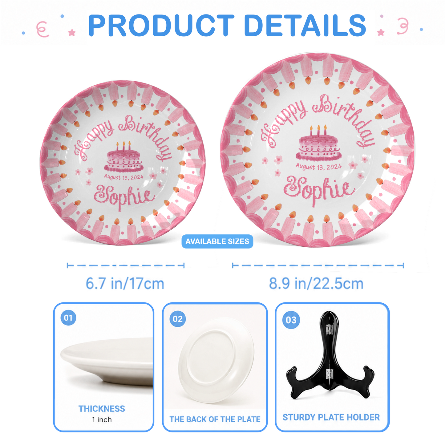 Pink Strawberry Birthday Personalized Birthday Plate for Girls First Gift P810KB70