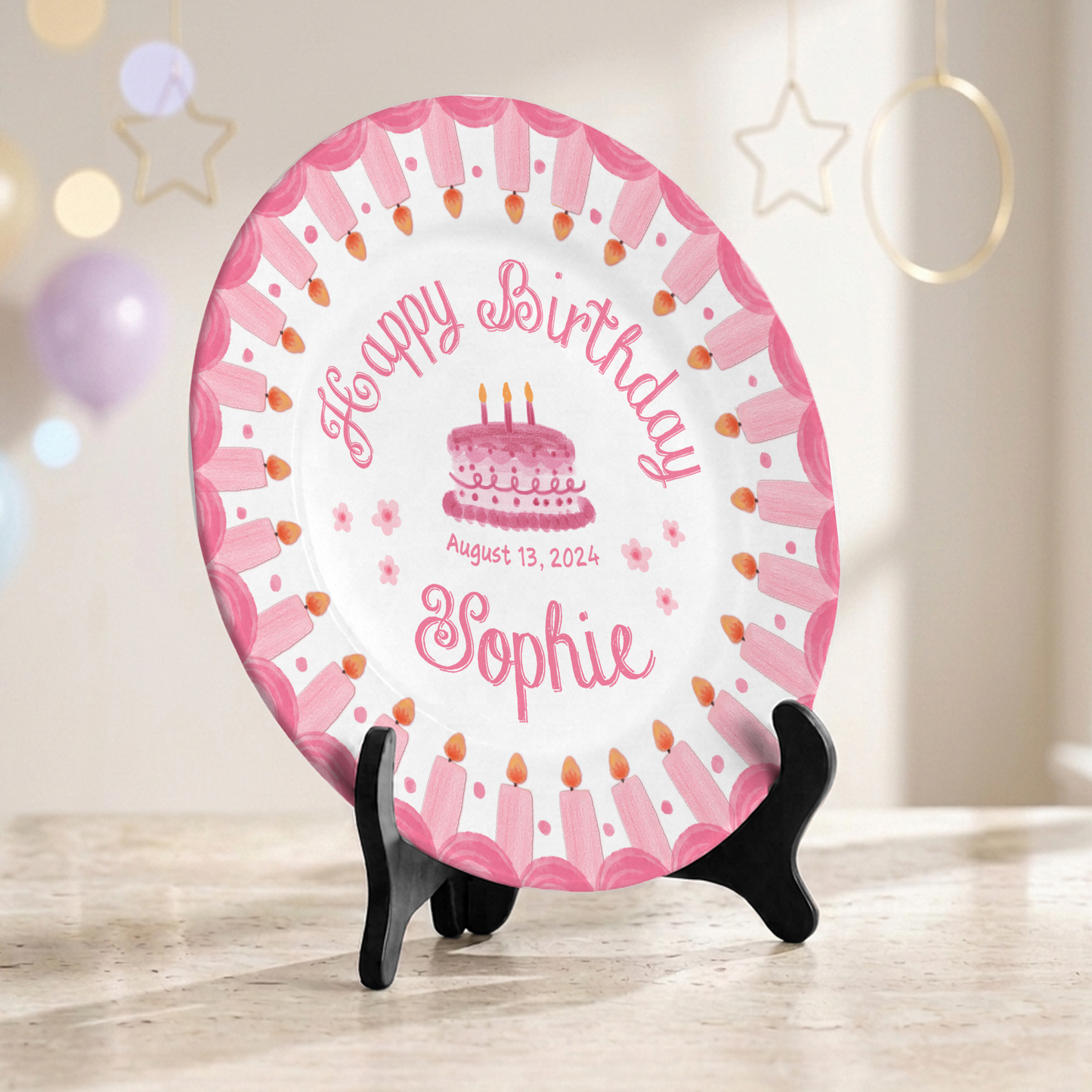 Pink Strawberry Birthday Personalized Birthday Plate for Girls First Gift P810KB70