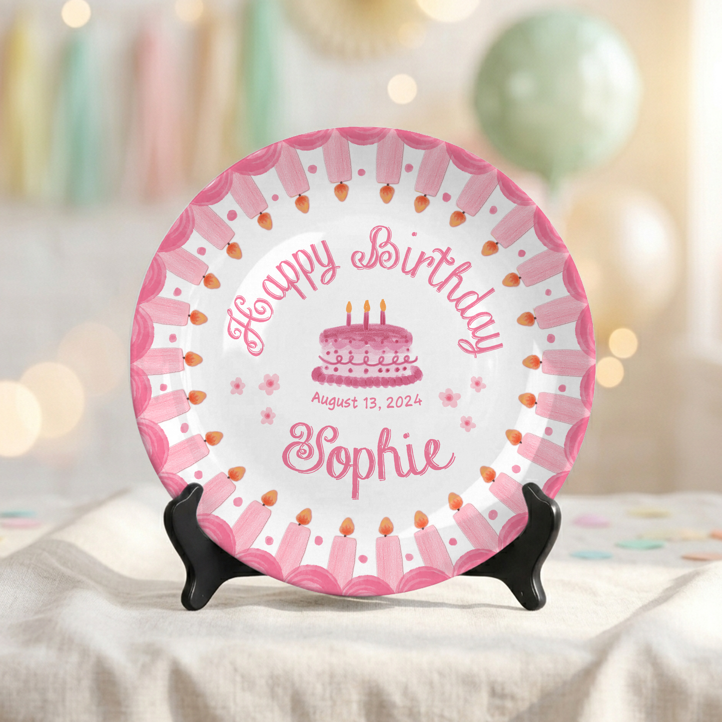 Pink Strawberry Birthday Personalized Birthday Plate for Girls First Gift P810KB70