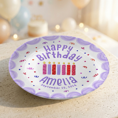 Purple Candle Personalized Birthday Plate for Girls Kids Gift P810YTM0