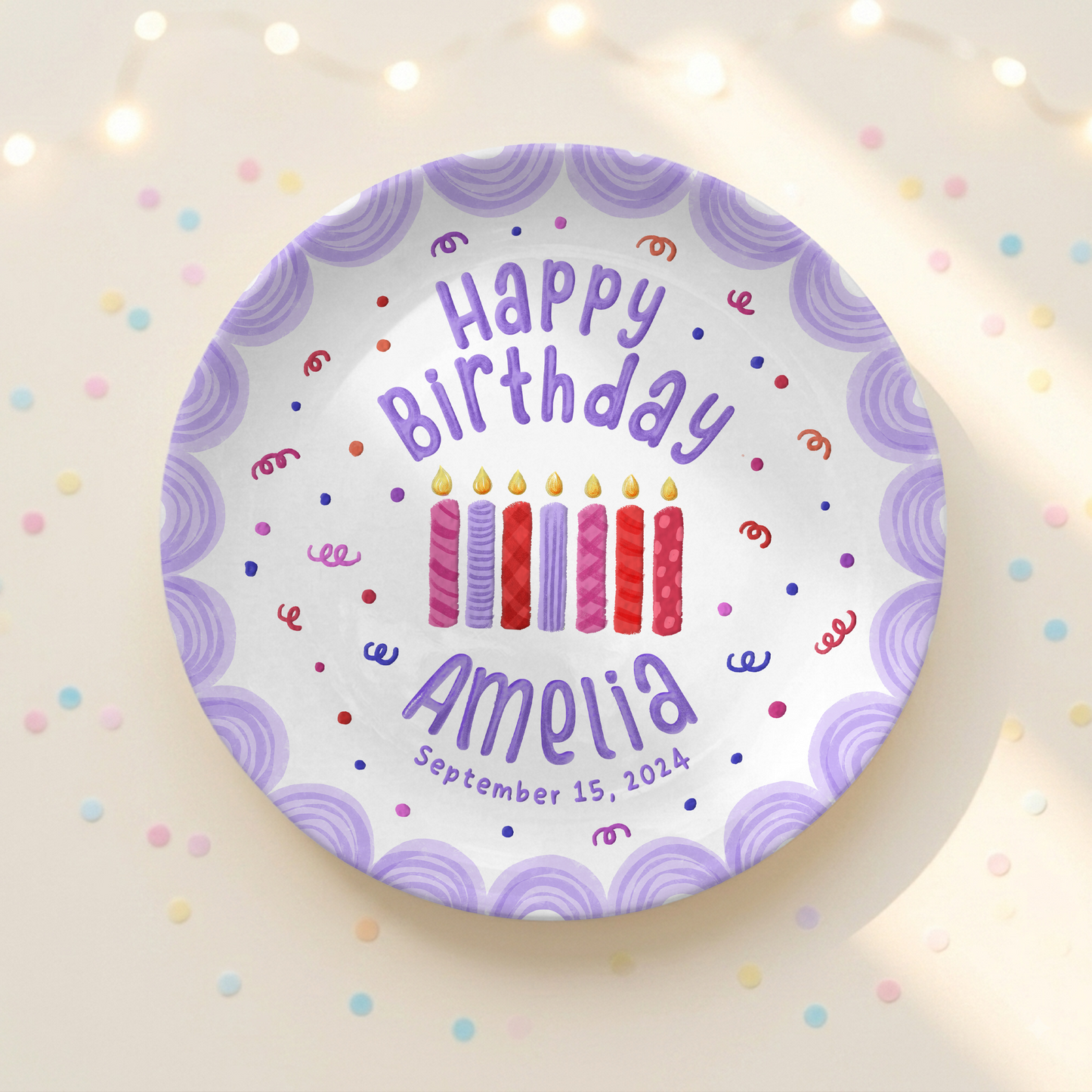 Purple Candle Personalized Birthday Plate for Girls Kids Gift P810YTM0