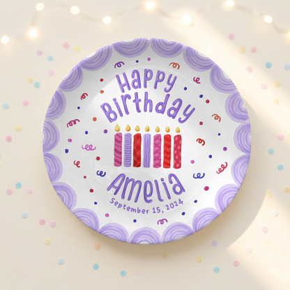 Purple Candle Personalized Birthday Plate for Girls Kids Gift P810YTM0