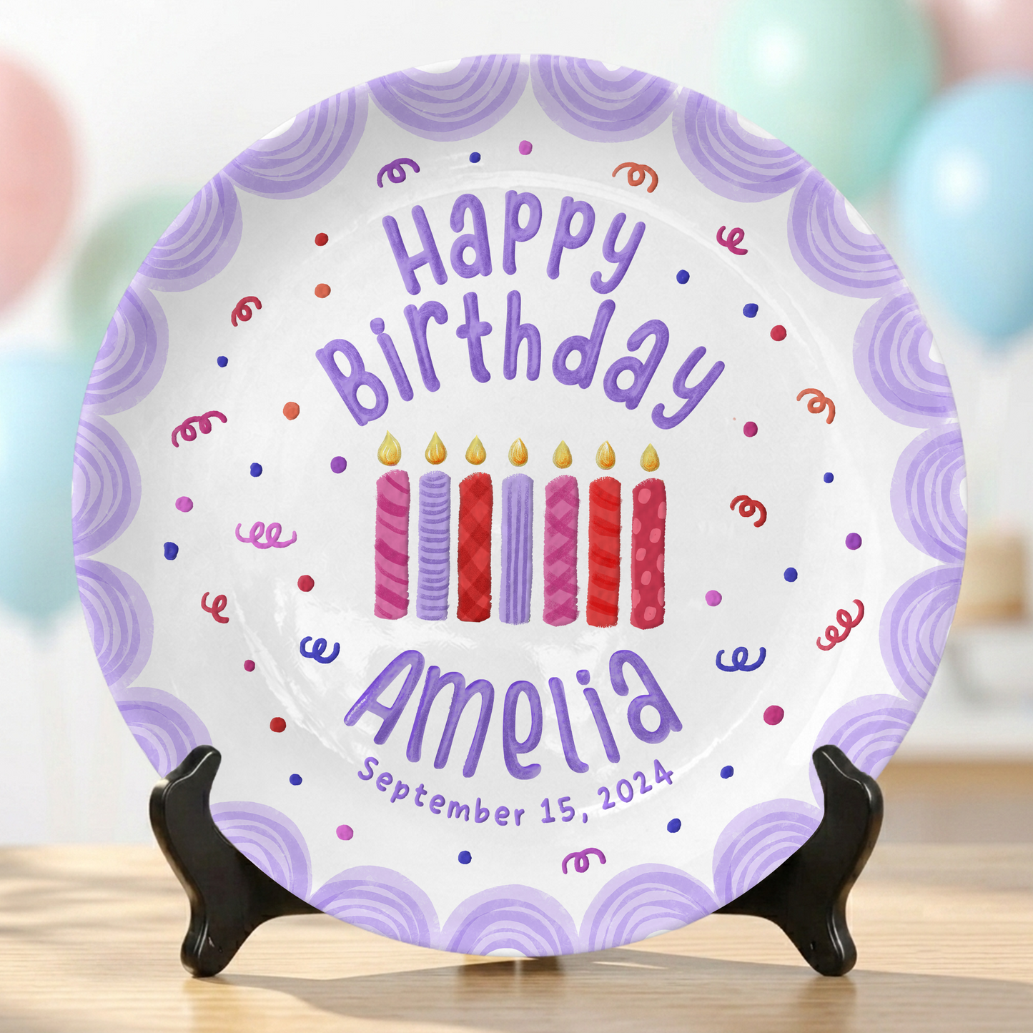 Purple Candle Personalized Birthday Plate for Girls Kids Gift P810YTM0