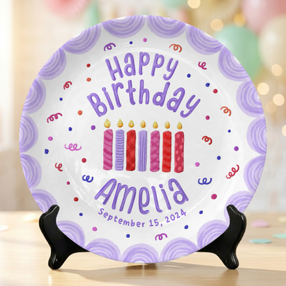 Purple Candle Personalized Birthday Plate for Girls Kids Gift P810YTM0