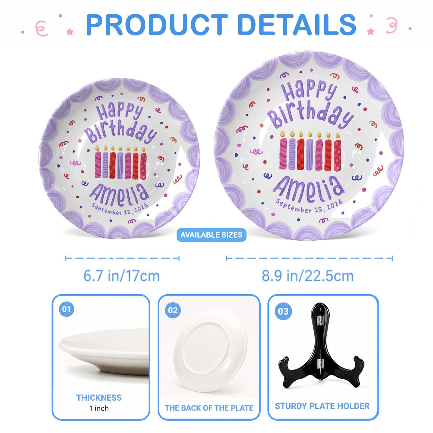 Purple Candle Personalized Birthday Plate for Girls Kids Gift P810YTM0