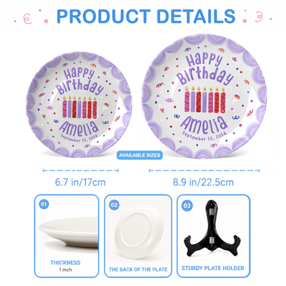 Purple Candle Personalized Birthday Plate for Girls Kids Gift P810YTM0
