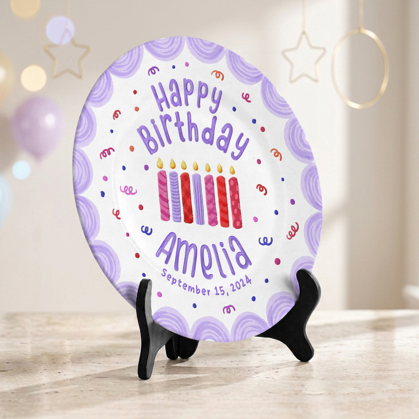 Purple Candle Personalized Birthday Plate for Girls Kids Gift P810YTM0