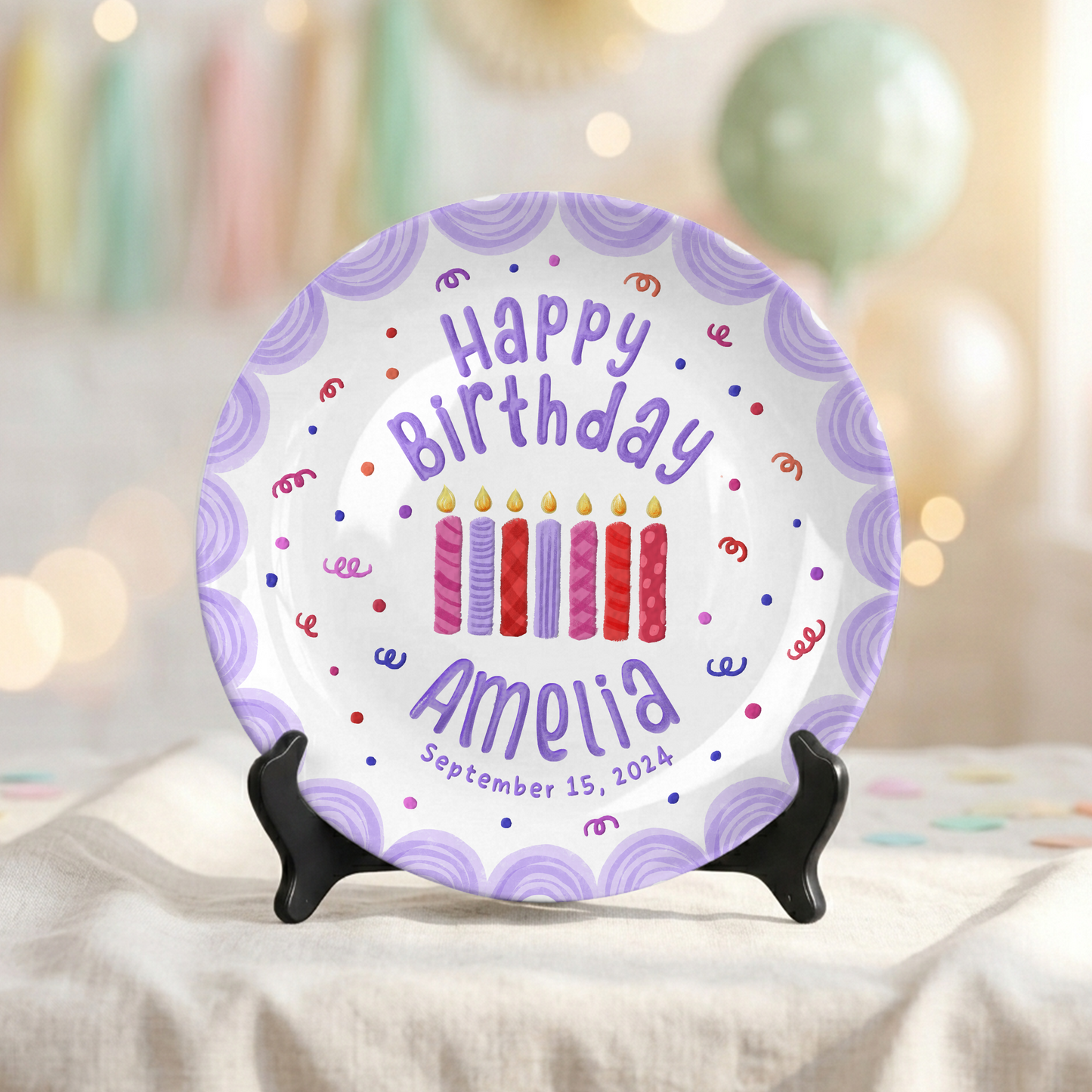 Purple Candle Personalized Birthday Plate for Girls Kids Gift P810YTM0