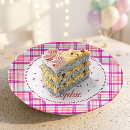 Pink Plaid Girl Custom Name Cake Keepsake Personalized Birthday Plate P813HFL0