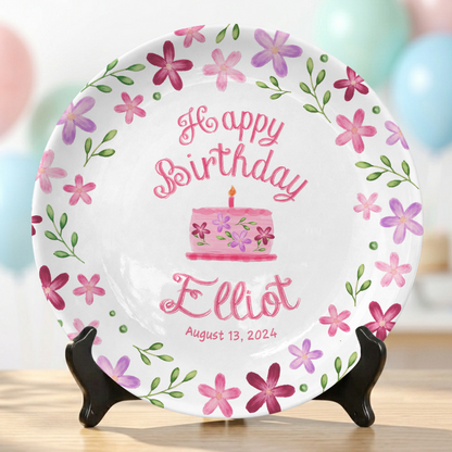 Floral Girl Custom Name Cake Keepsake Personalized Birthday Plate P8148WG0