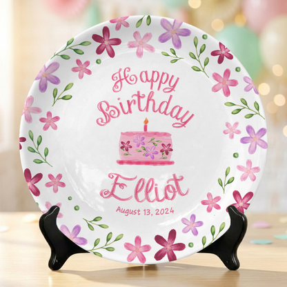 Floral Girl Custom Name Cake Keepsake Personalized Birthday Plate P8148WG0