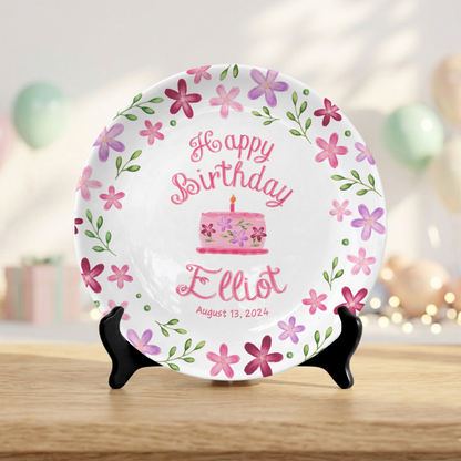 Floral Girl Custom Name Cake Keepsake Personalized Birthday Plate P8148WG0