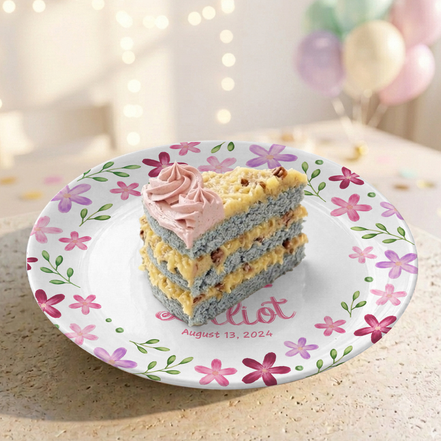 Floral Girl Custom Name Cake Keepsake Personalized Birthday Plate P8148WG0