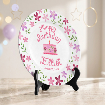 Floral Girl Custom Name Cake Keepsake Personalized Birthday Plate P8148WG0