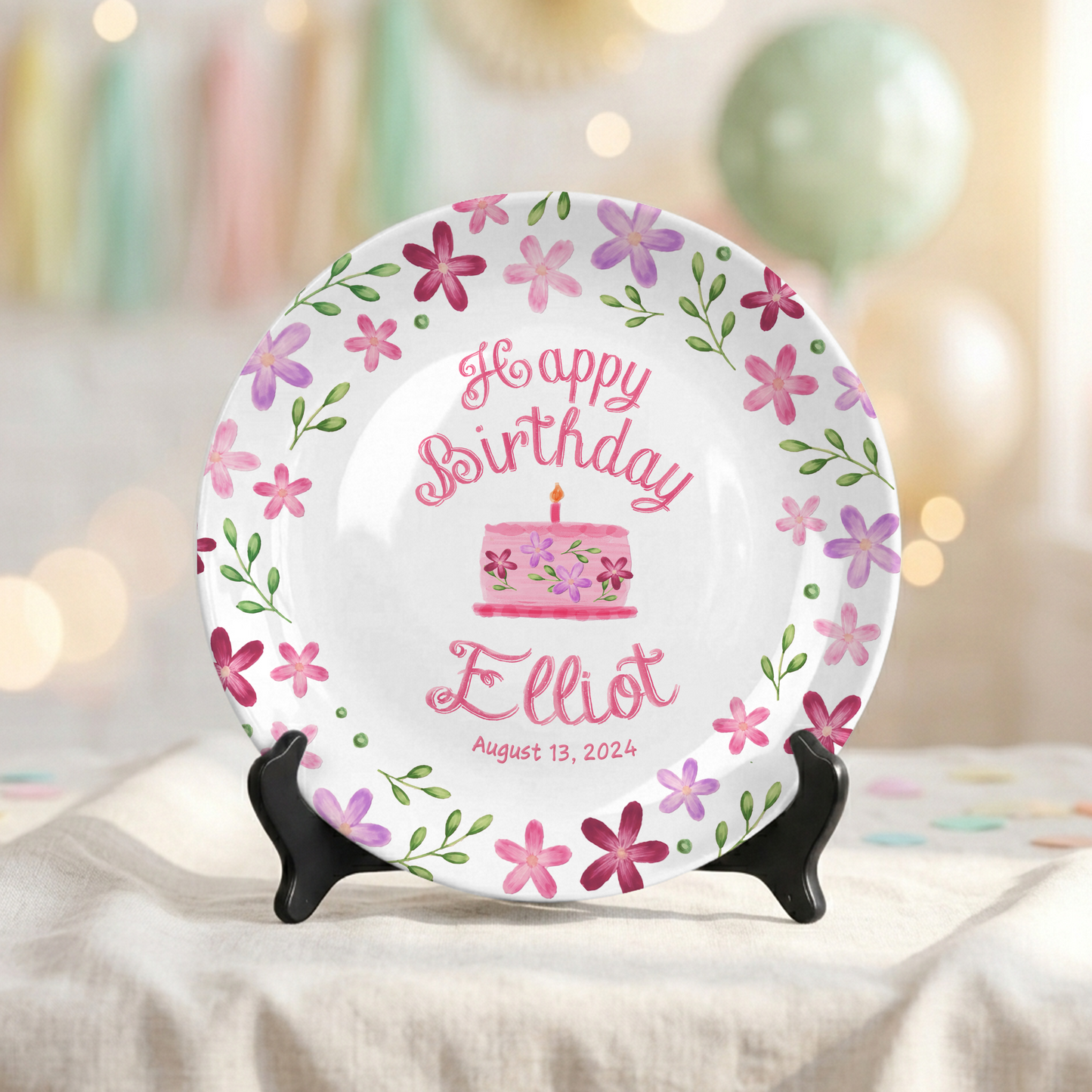 Floral Girl Custom Name Cake Keepsake Personalized Birthday Plate P8148WG0
