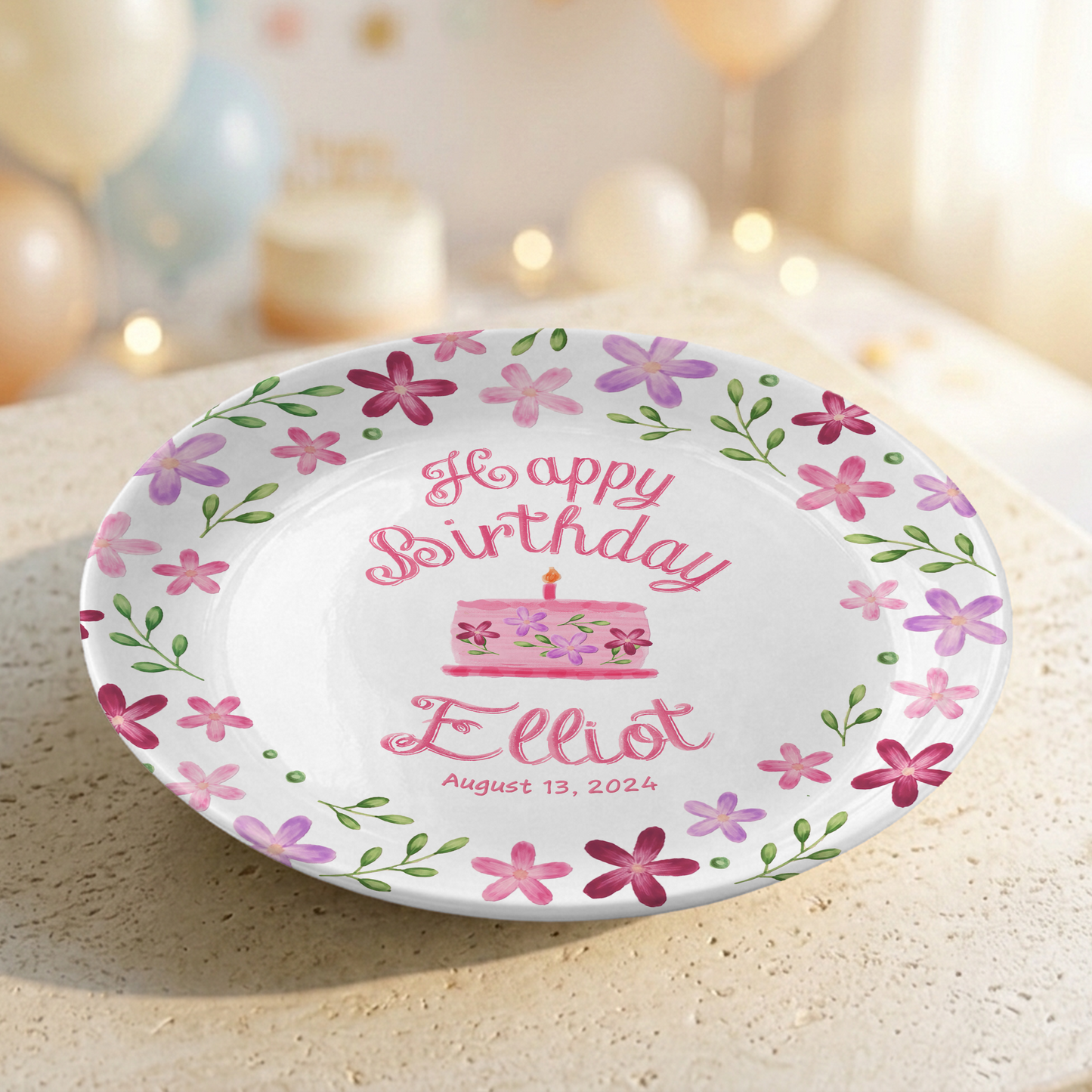 Floral Girl Custom Name Cake Keepsake Personalized Birthday Plate P8148WG0