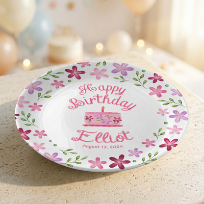 Floral Girl Custom Name Cake Keepsake Personalized Birthday Plate P8148WG0