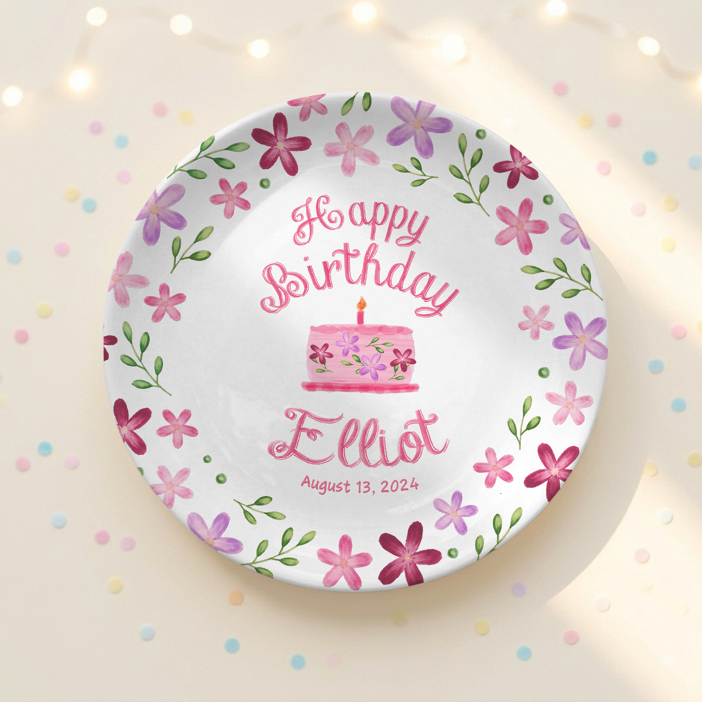 Floral Girl Custom Name Cake Keepsake Personalized Birthday Plate P8148WG0
