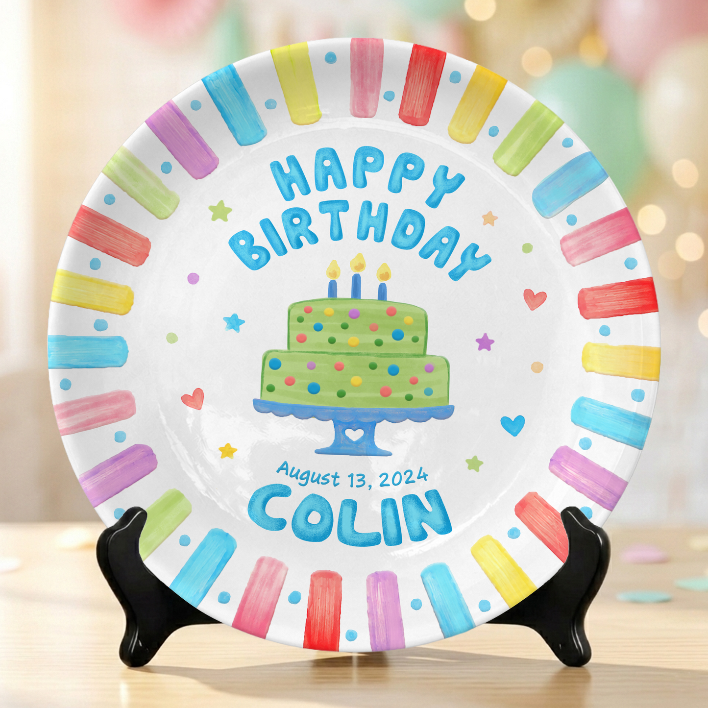 Colorful Rainbow Cake Kids Party Gift Keepsake Personalized Birthday Plate P814NZN0