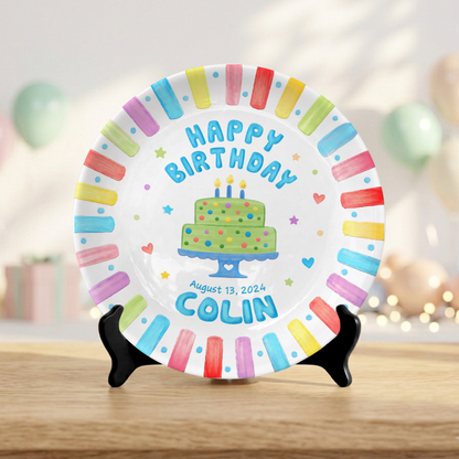 Colorful Rainbow Cake Kids Party Gift Keepsake Personalized Birthday Plate P814NZN0