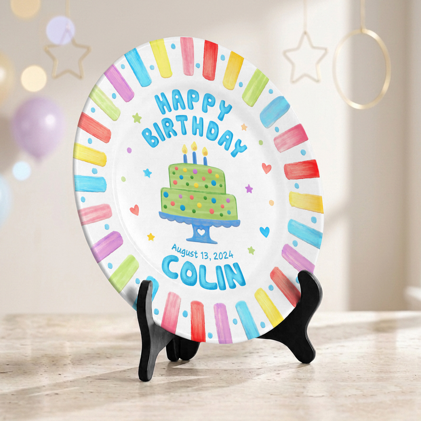 Colorful Rainbow Cake Kids Party Gift Keepsake Personalized Birthday Plate P814NZN0