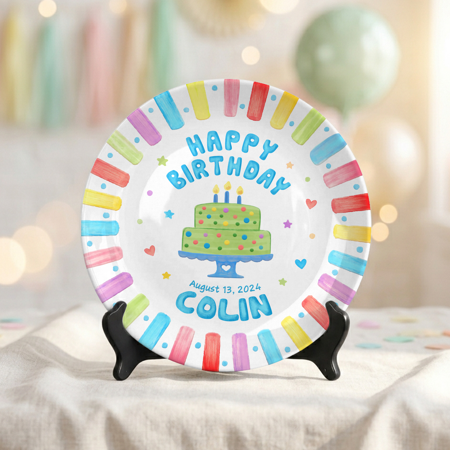 Colorful Rainbow Cake Kids Party Gift Keepsake Personalized Birthday Plate P814NZN0