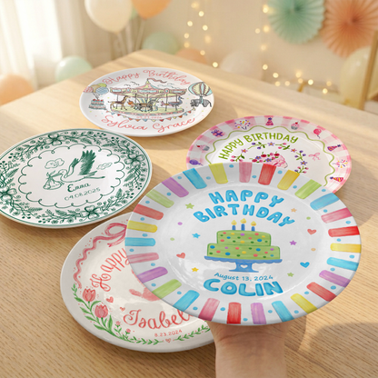 Colorful Rainbow Cake Kids Party Gift Keepsake Personalized Birthday Plate P814NZN0