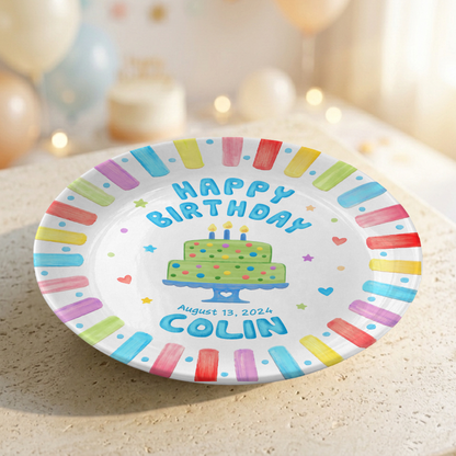 Colorful Rainbow Cake Kids Party Gift Keepsake Personalized Birthday Plate P814NZN0