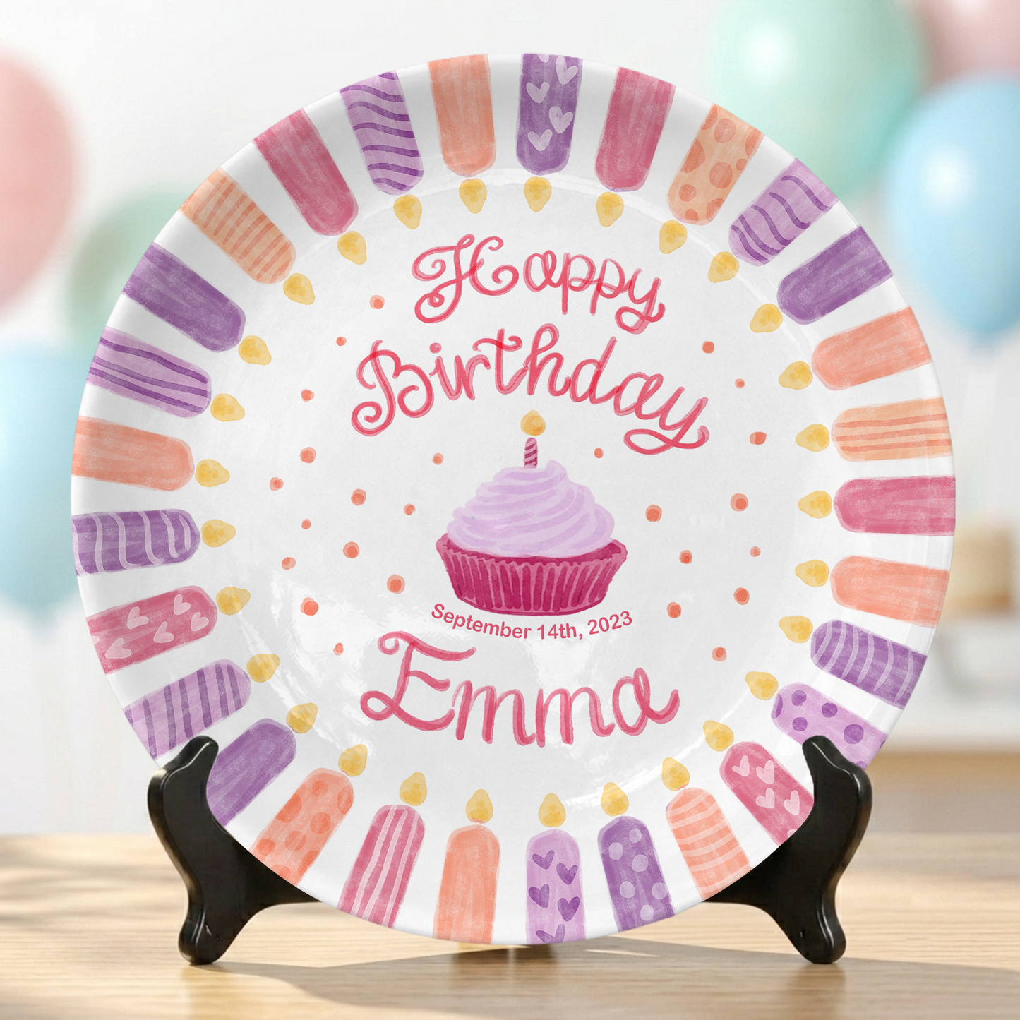 Pink Purple Candle Girl Birthday Keepsake Personalized Birthday Plate P814VDY0