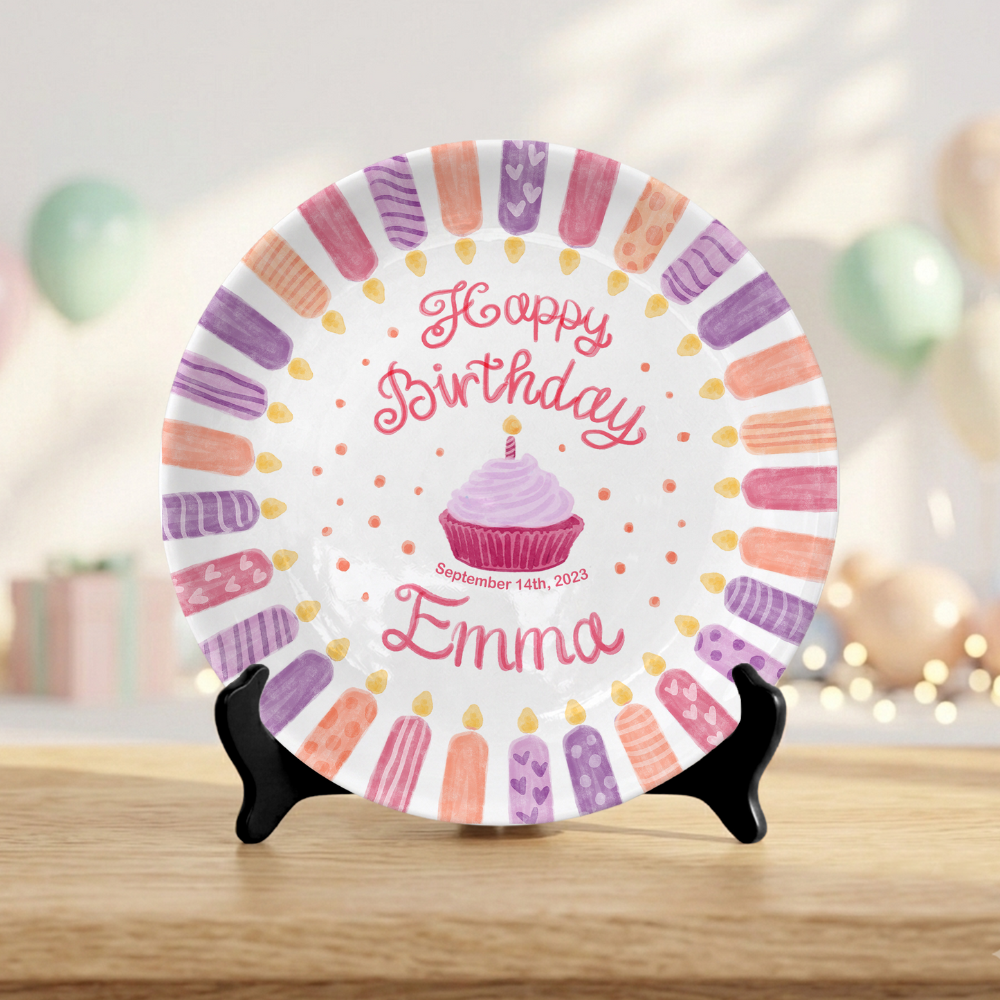 Pink Purple Candle Girl Birthday Keepsake Personalized Birthday Plate P814VDY0