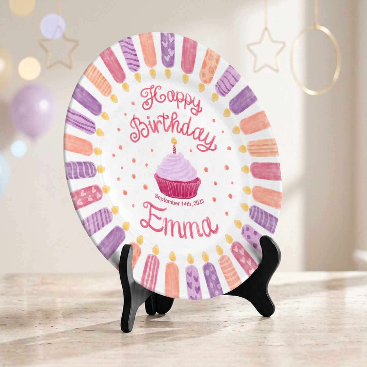 Pink Purple Candle Girl Birthday Keepsake Personalized Birthday Plate P814VDY0