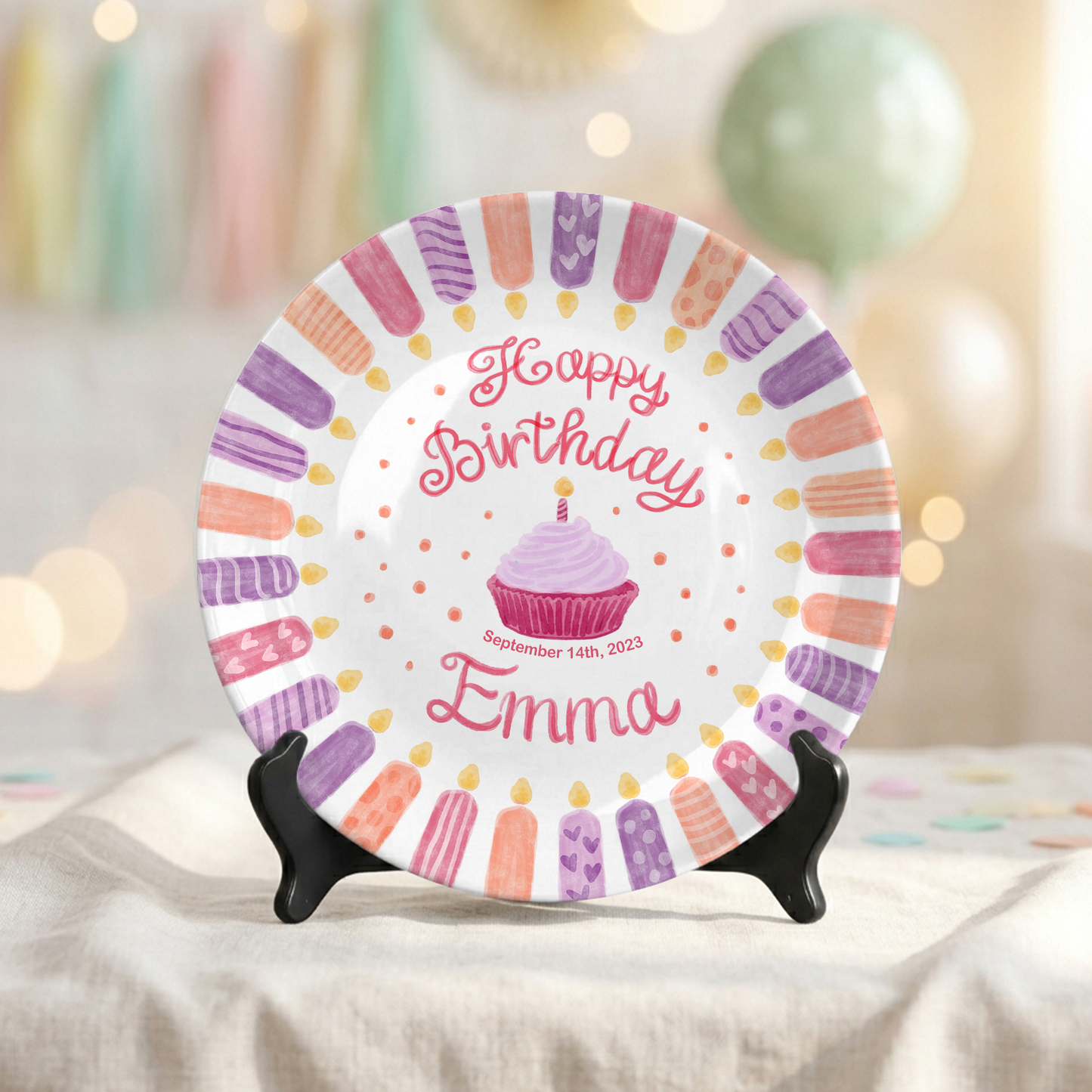 Pink Purple Candle Girl Birthday Keepsake Personalized Birthday Plate P814VDY0