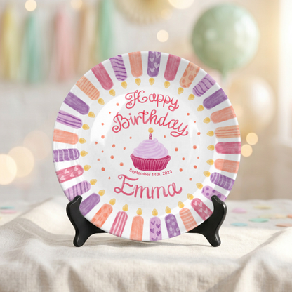 Pink Purple Candle Girl Birthday Keepsake Personalized Birthday Plate P814VDY0