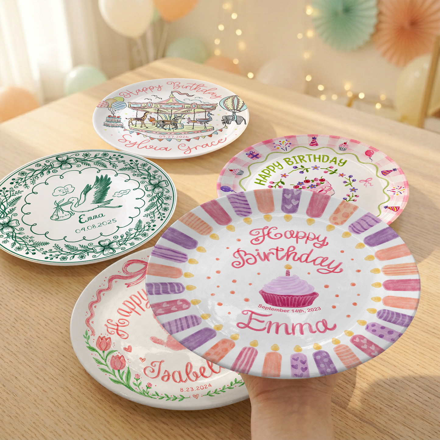 Pink Purple Candle Girl Birthday Keepsake Personalized Birthday Plate P814VDY0