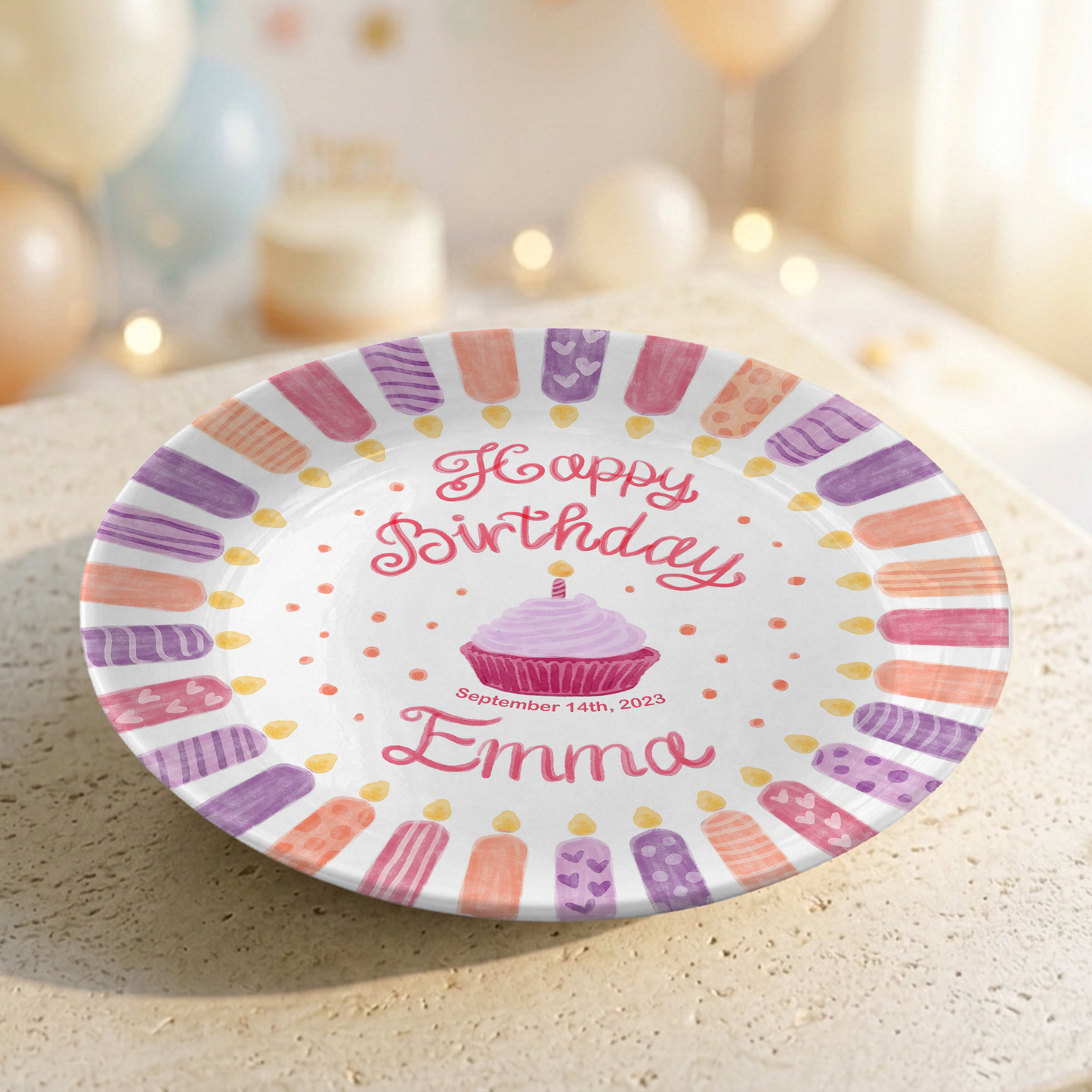 Pink Purple Candle Girl Birthday Keepsake Personalized Birthday Plate P814VDY0