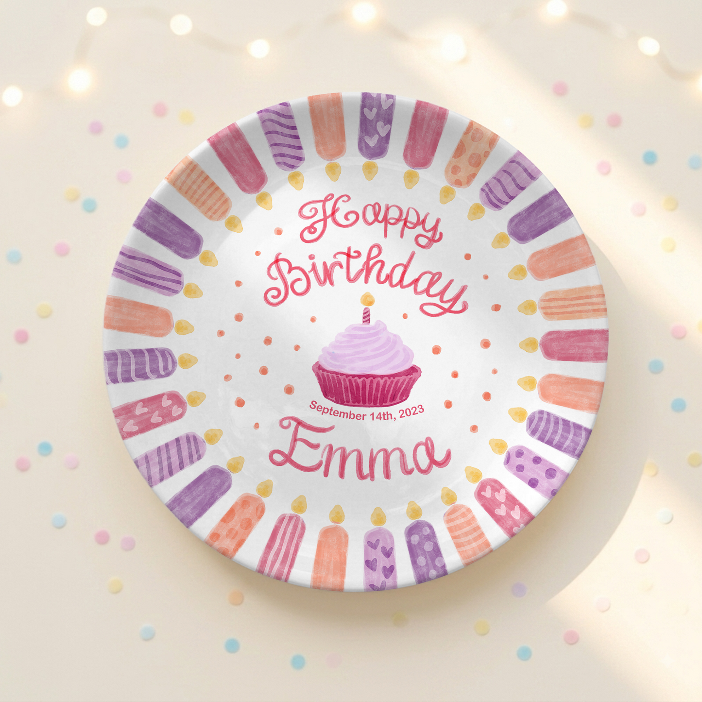 Pink Purple Candle Girl Birthday Keepsake Personalized Birthday Plate P814VDY0