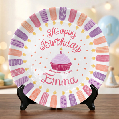 Pink Purple Candle Girl Birthday Keepsake Personalized Birthday Plate P814VDY0