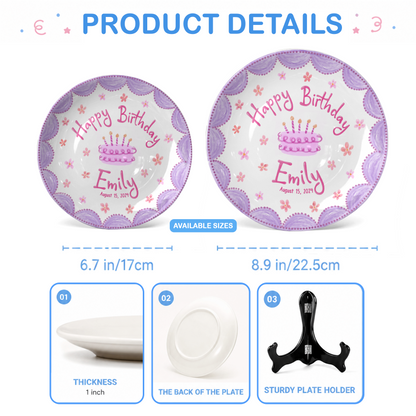 Pastel Girl Cake Custom Name Keepsake Gift Personalized Birthday Plate P818JBN0