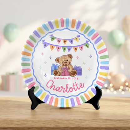 Teddy Bear First Birthday Custom Name Keepsake Personalized Birthday Plate P820QIM0