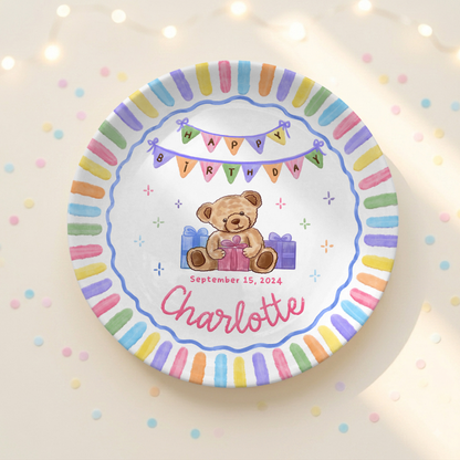Teddy Bear First Birthday Custom Name Keepsake Personalized Birthday Plate P820QIM0