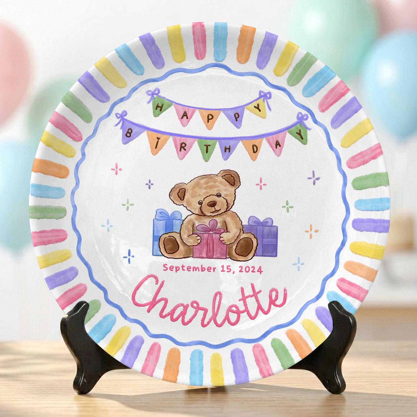 Teddy Bear First Birthday Custom Name Keepsake Personalized Birthday Plate P820QIM0