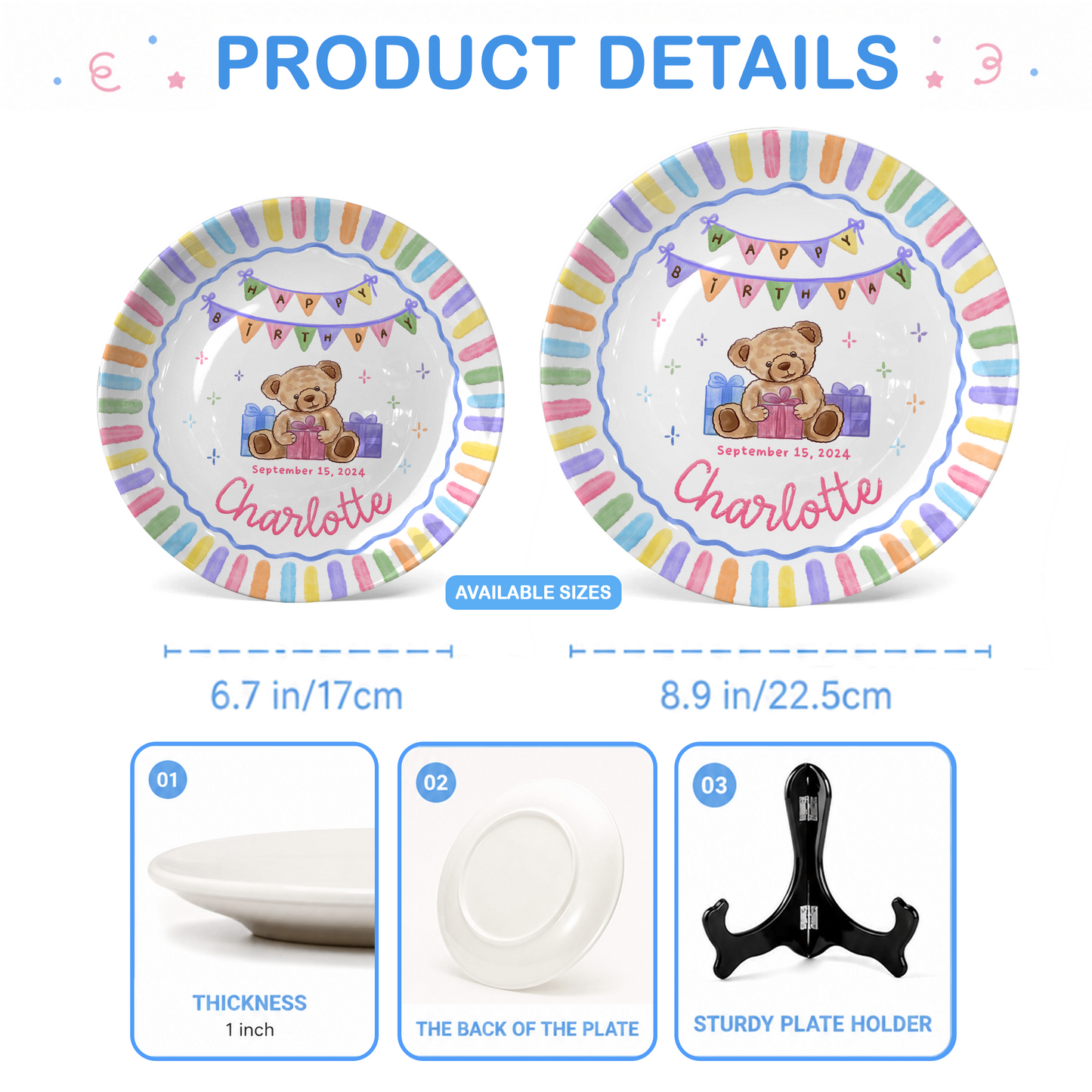 Teddy Bear First Birthday Custom Name Keepsake Personalized Birthday Plate P820QIM0
