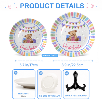 Teddy Bear First Birthday Custom Name Keepsake Personalized Birthday Plate P820QIM0