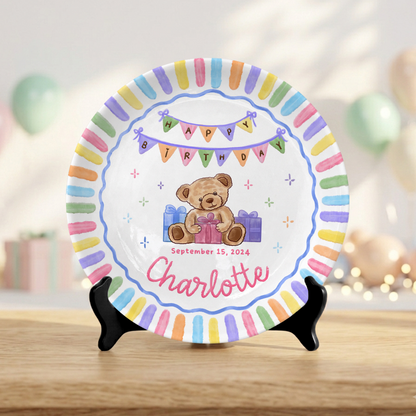 Teddy Bear First Birthday Custom Name Keepsake Personalized Birthday Plate P820QIM0