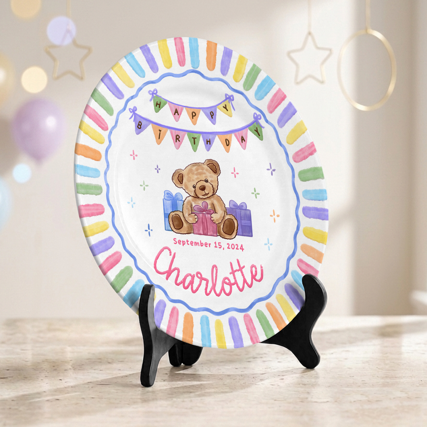 Teddy Bear First Birthday Custom Name Keepsake Personalized Birthday Plate P820QIM0
