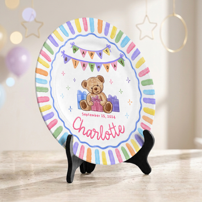 Teddy Bear First Birthday Custom Name Keepsake Personalized Birthday Plate P820QIM0