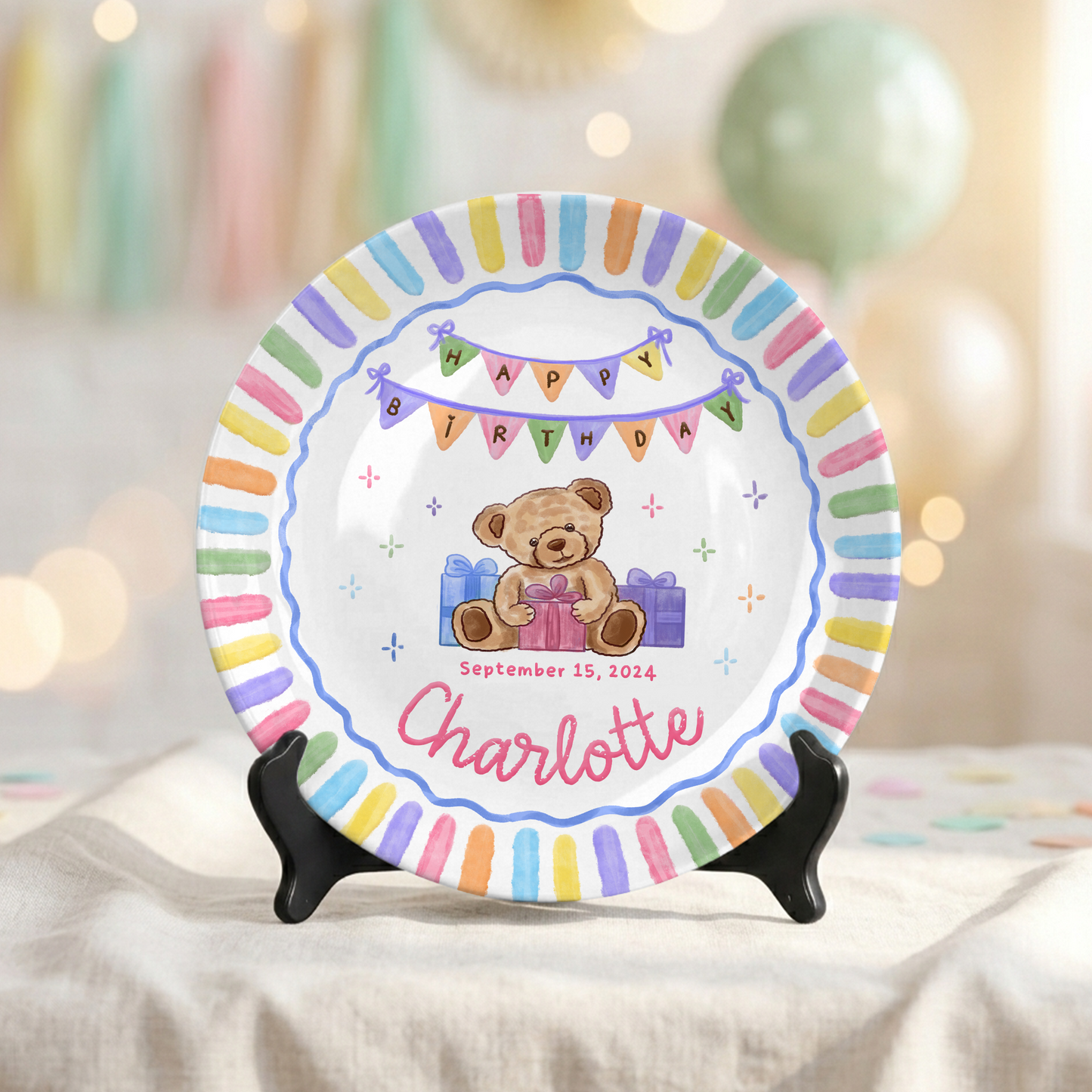 Teddy Bear First Birthday Custom Name Keepsake Personalized Birthday Plate P820QIM0