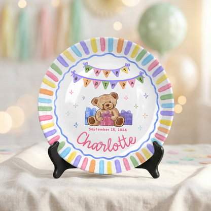 Teddy Bear First Birthday Custom Name Keepsake Personalized Birthday Plate P820QIM0