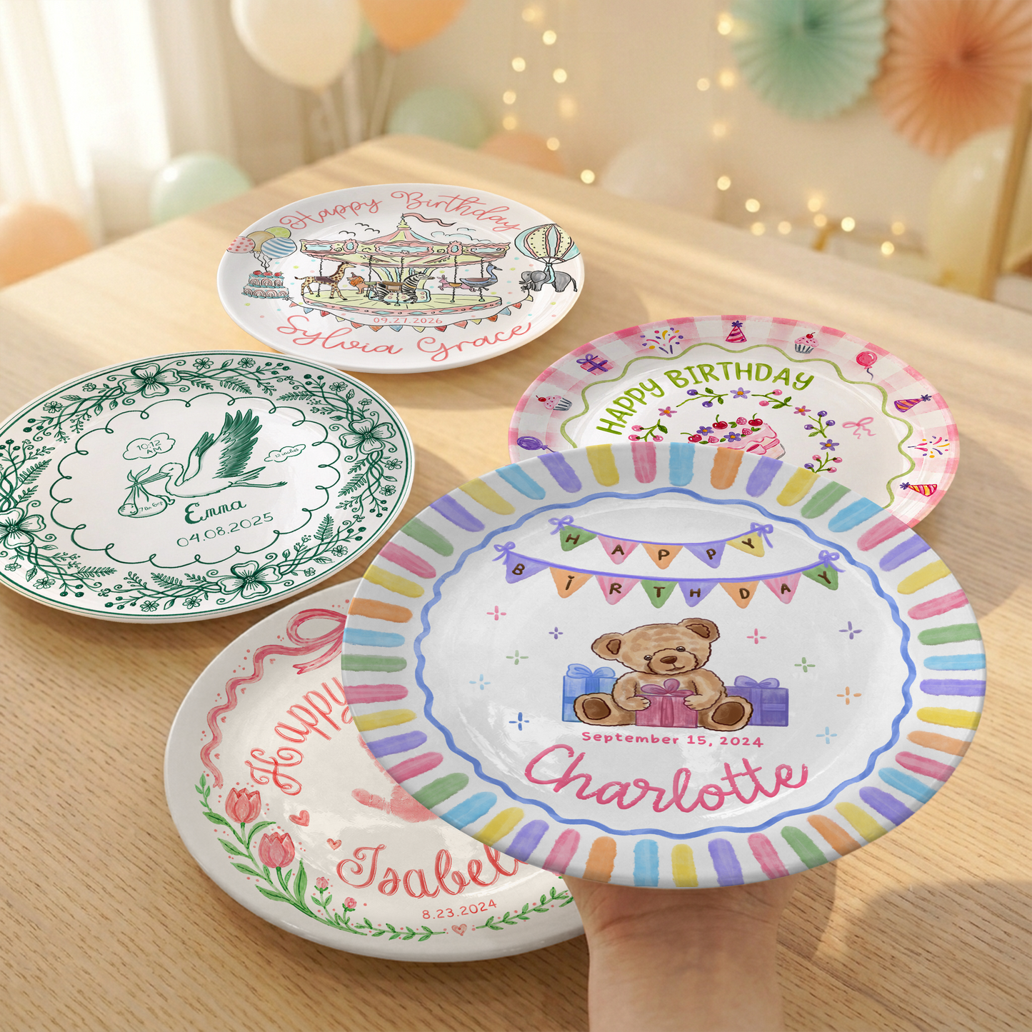 Teddy Bear First Birthday Custom Name Keepsake Personalized Birthday Plate P820QIM0