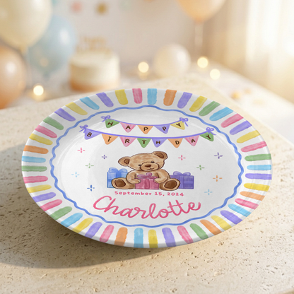 Teddy Bear First Birthday Custom Name Keepsake Personalized Birthday Plate P820QIM0